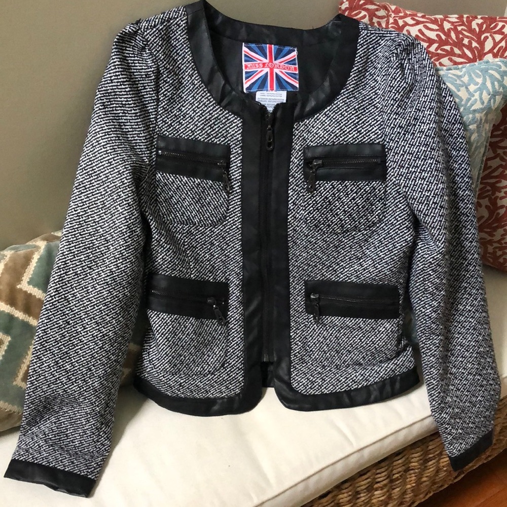 Super cute leather and tweed style jacket
